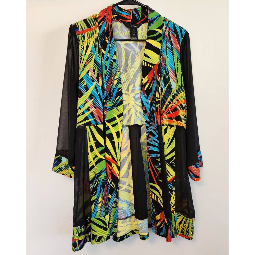 Ali Miles Multicolor Semi-Sheer Duster Cardigan - Flare Waist, Long Sleeve, M